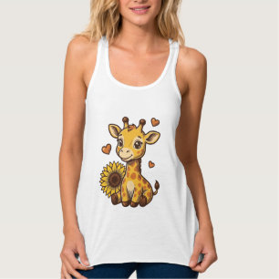 Süßes Baby-Giraffen-Sonnenblumen-Vintage-Stickerei Tank Top