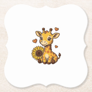 Süßes Baby-Giraffen-Sonnenblumen-Vintage-Stickerei Untersetzer