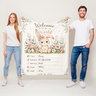 Süßes Baby Hasen Design mit Geburtsdaten Feldern Fleecedecke