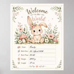 Süßes Baby Hasen Design mit Geburtsdaten Feldern Poster