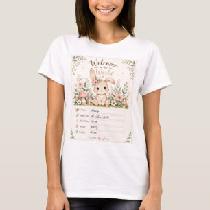 Süßes Baby Hasen Design mit Geburtsdaten Feldern T-Shirt