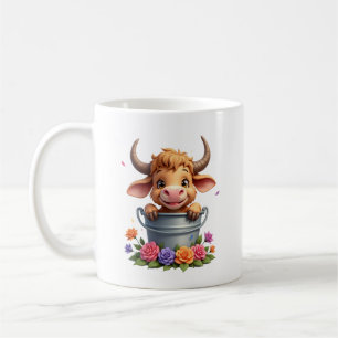 Süßes Baby Highland-Kuh Mit Blumen Kalb Tier co Kaffeetasse