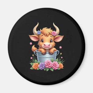 Süßes Baby Highland-Kuh Mit Blumen Kalb Tier co Magnet