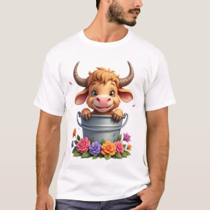 Süßes Baby Highland-Kuh Mit Blumen Kalb Tier co T-Shirt