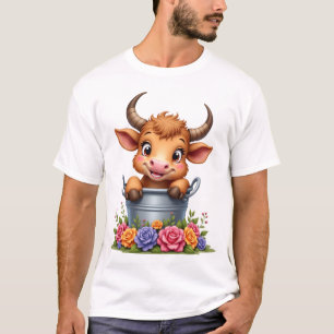 Süßes Baby Highland-Kuh Mit Blumen Kalb Tier co T-Shirt