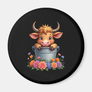 Süßes Baby Highland-Kuh Mit Blumen Kalb Tier ko Magnet