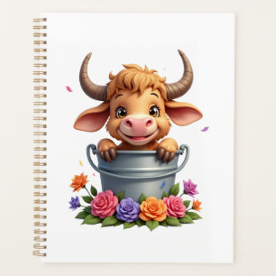 Süßes Baby Highland-Kuh Mit Blumen Kalb Tier ku Planer