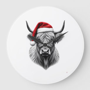Süßes Baby Highland Kuh Weihnachten Santa Geschenk Große Wanduhr