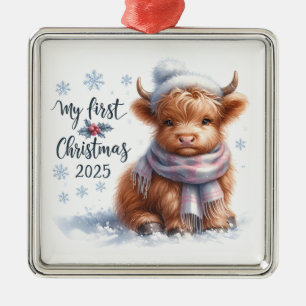 SÜßES BABY-HIGHLAND-RIND FÜR MEIN ERSTES WEIHNACHT ORNAMENT AUS METALL