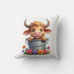 Süßes Baby-Hochlandrind mit Blumen Kalb Tier Mitbe Kissen