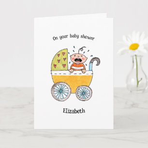 Süßes Baby im Kinderwagen auf deiner Babyparty Karte