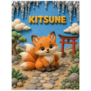 Süßes Baby Kitsune, Mythisch Postkarte