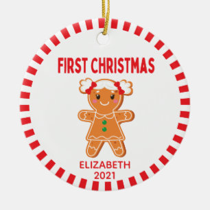 Süßes Baby-Lebkuchen-Mädchen-Foto zum ersten Weihn Keramik Ornament