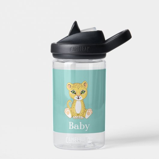 Süßes Baby-Leopard auf Hellblau Trinkflasche (Links)