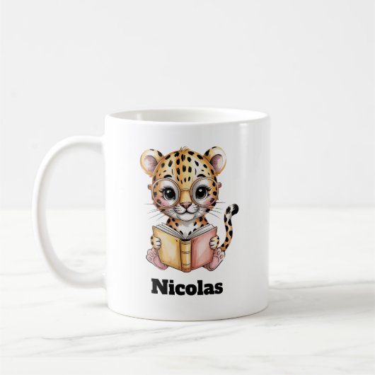 Süßes Baby-Leopard liest ein Buch Custom Kaffeetasse (Links)