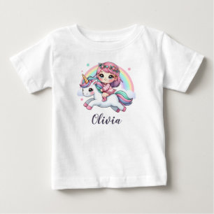 Süßes Baby-Mädchen auf einem Einhorn Baby T-shirt