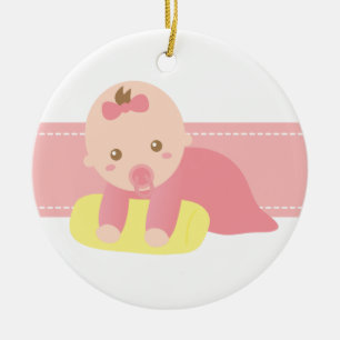 Süßes Baby Mädchen kriecht mit Kissen Personalisie Keramik Ornament