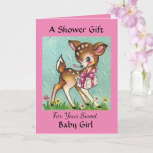 Süßes Baby-Mädchen Vintage-Rehkitz Geschenk zum Ba Karte