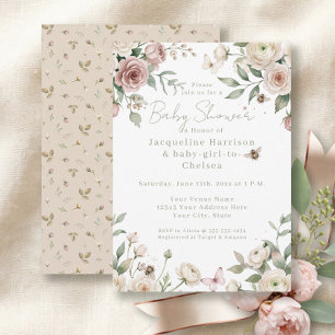Süßes Baby Mädchen wird zur Biene Rose Florale Ros Einladung