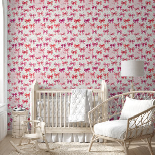Süßes Baby-Mädchen-Zimmer Coquette Rosa Schleife Tapete