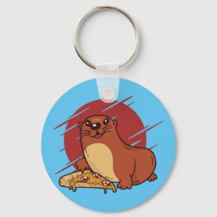 Süßes Baby-Otter isst leckeres Pizza-Design Schlüsselanhänger