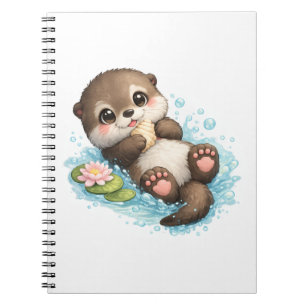Süßes Baby-Otter-Schwimmen-im-Wasser-Spiralblock Notizblock