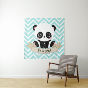 Süßes Baby-Panda Blaues Babyshower Wandteppich