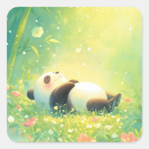 Süßes Baby-Panda schlafend im sonnendurchfluteten  Quadratischer Aufkleber