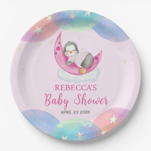 Süßes Baby Pinguin Rosa Baby Shower  Pappteller