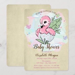 Süßes Baby Rosa Flamingo Schmetterlinge Baby Showe Einladung