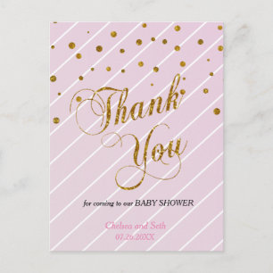 Süßes Baby Rosa und Gold Konfetti - Danke Postkarte