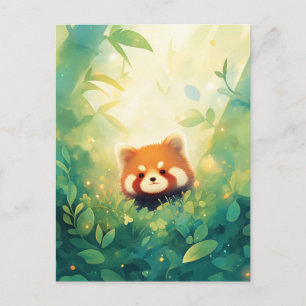 Süßes Baby-Rotpanda im sonnendurchfluteten Wald Postkarte