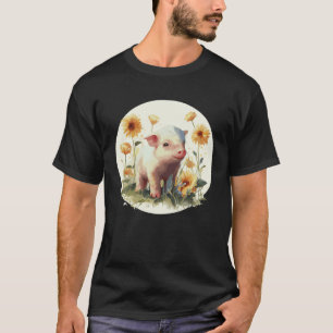 Süßes Baby Schwein Ferkel Sonnenblume Bauernhof Ti T-Shirt