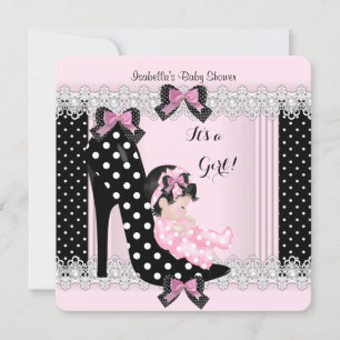 Süßes Baby Shower Mädchen Rosa Punkte High Heel 7a Einladung