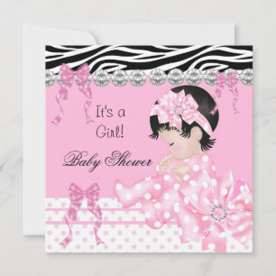 Süßes Baby Shower Mädchen Rosa Zebra Punkte 5 Einladung