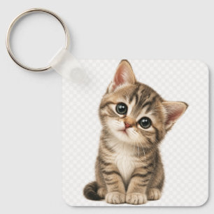Süßes Baby-Tabby-Kätzchen Quadratisches Aluminium- Schlüsselanhänger