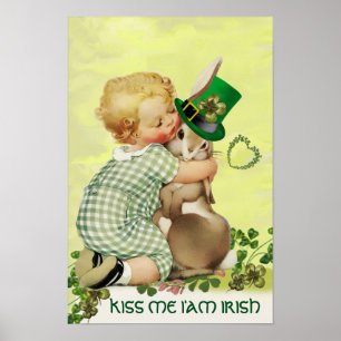 SÜßES BABY UMTARMENDES KANINCHEN Irischer St.Patr Poster