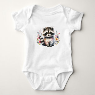 Süßes Baby-Waschbär mit Blumen Baby Strampler