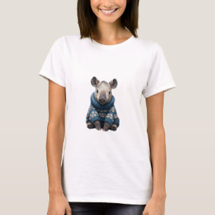 Süßes Baby-Wombat im gemütlichen blauen gemusterte T-Shirt