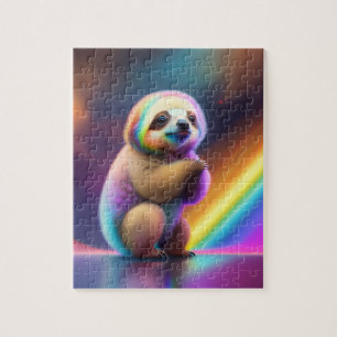 Süßes Babyfaultier Aquarell mit Regenbogen Puzzle