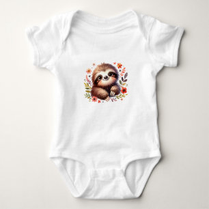 Süßes Babyfaultier mit Blumen Baby Strampler