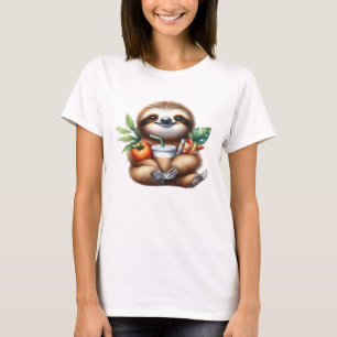 Süßes Babyfaultier mit Kürbiskaffee und Pfannkuche T-Shirt