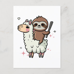 Süßes Babyfaultier und Lama Postkarte