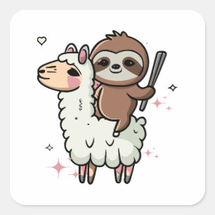 Süßes Babyfaultier und Lama  Quadratischer Aufkleber