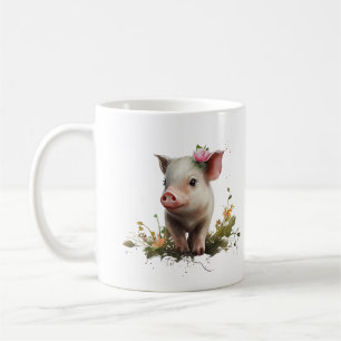 Süßes Babyferkel mit Blumen Süßes Farmtier Kaffeetasse