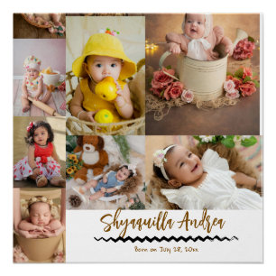 süßes Babyfoto - 9 Foto & Text personalisiertes Gl Poster