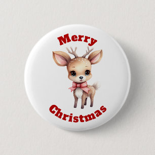 Süßes Babyhirsch-Cartoon Frohe Weihnachten Button