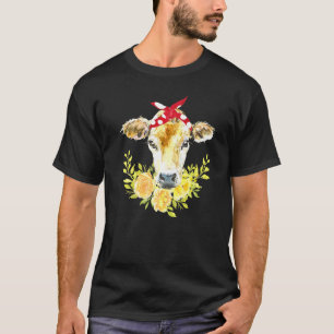 Süßes Babykalb mit Stirnband gelben Blumen Kuh T-Shirt