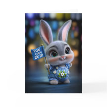 Süßes Babykaninchen in blauen Overalls "Du schaffs