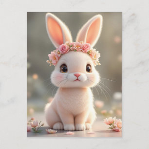 Süßes Babykaninchen mit Blumenkranz Feiertagspostkarte